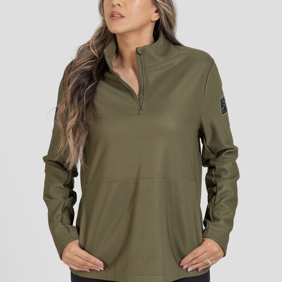 Women's 1/2 Zip Waffle Top - Military Green
