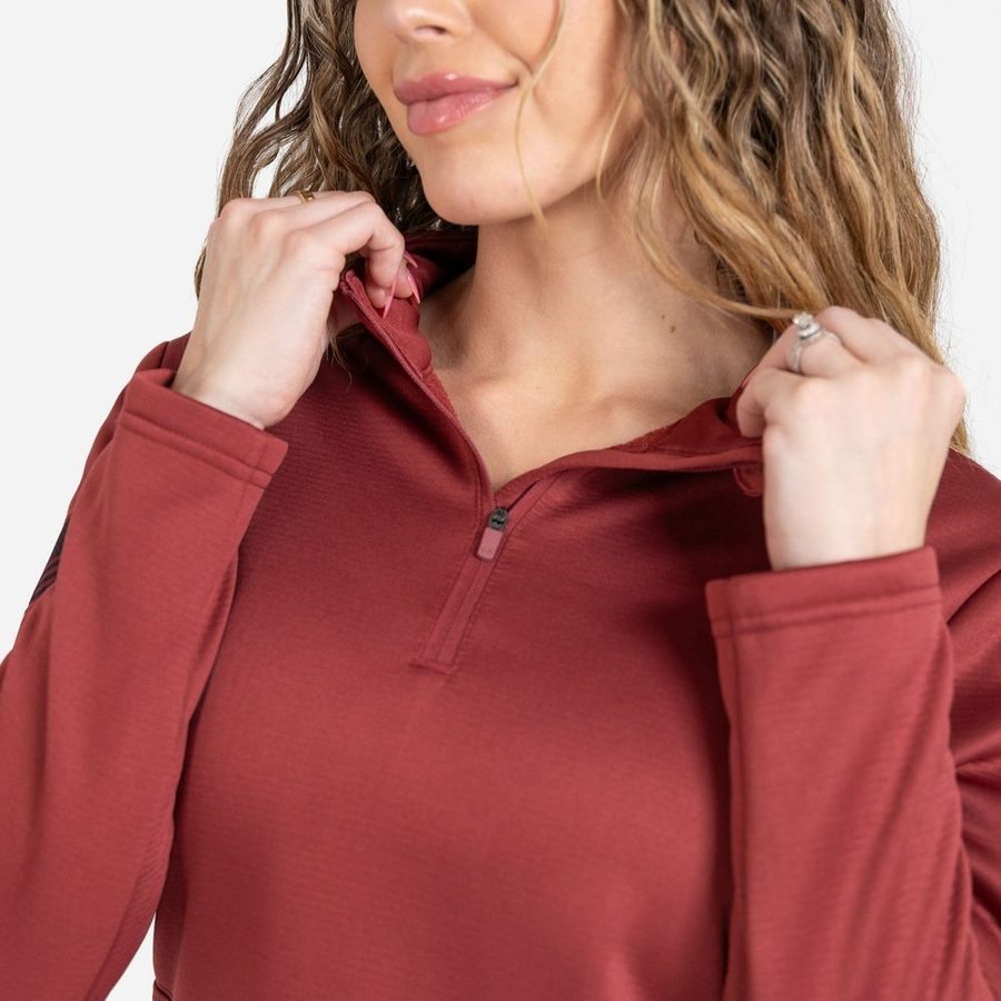 Women's 1/2 Zip Waffle Top - Red Plum