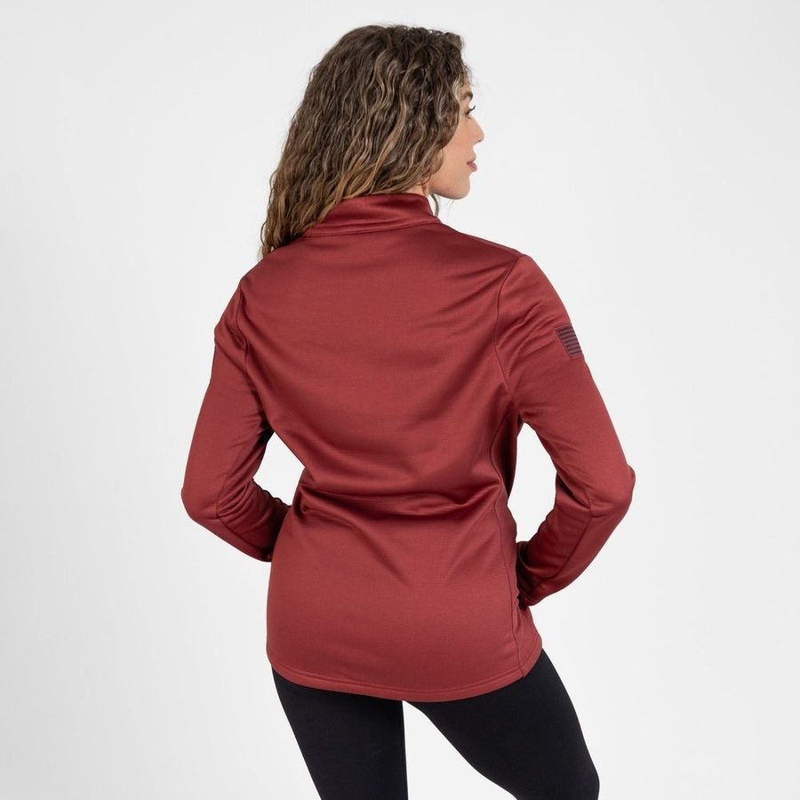 Women's 1/2 Zip Waffle Top - Red Plum