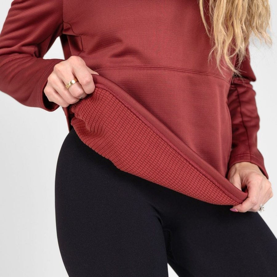 Women's 1/2 Zip Waffle Top - Red Plum