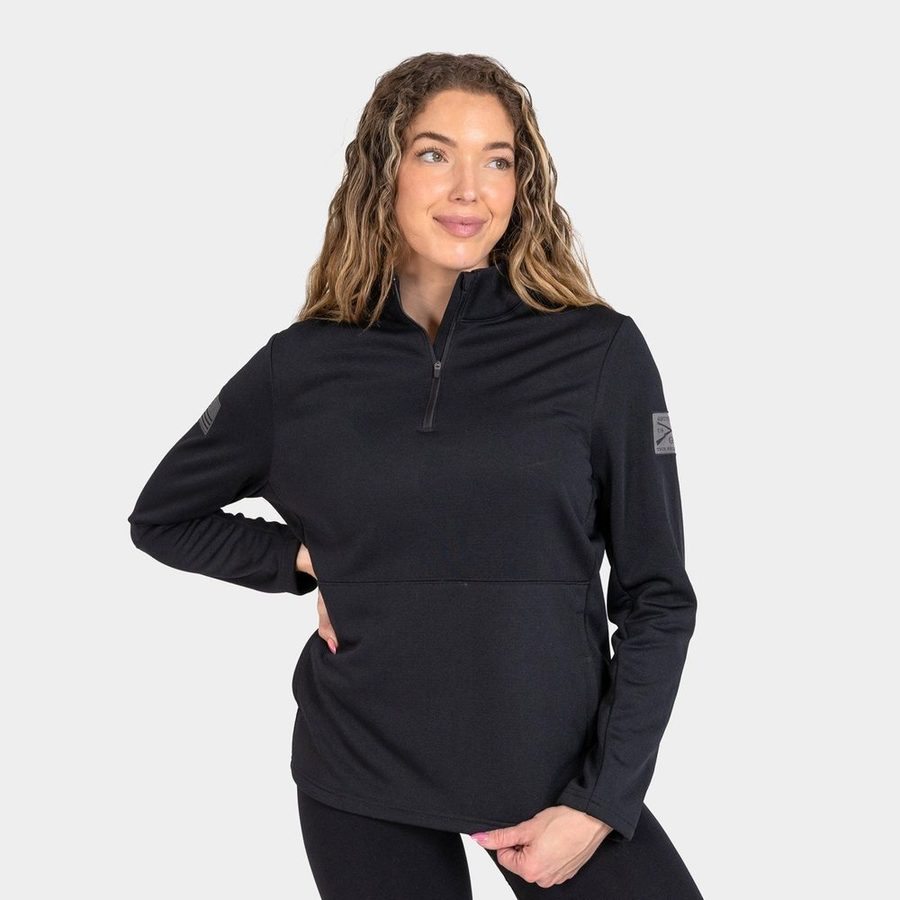 Women's 1/2 Zip Waffle Top - Black