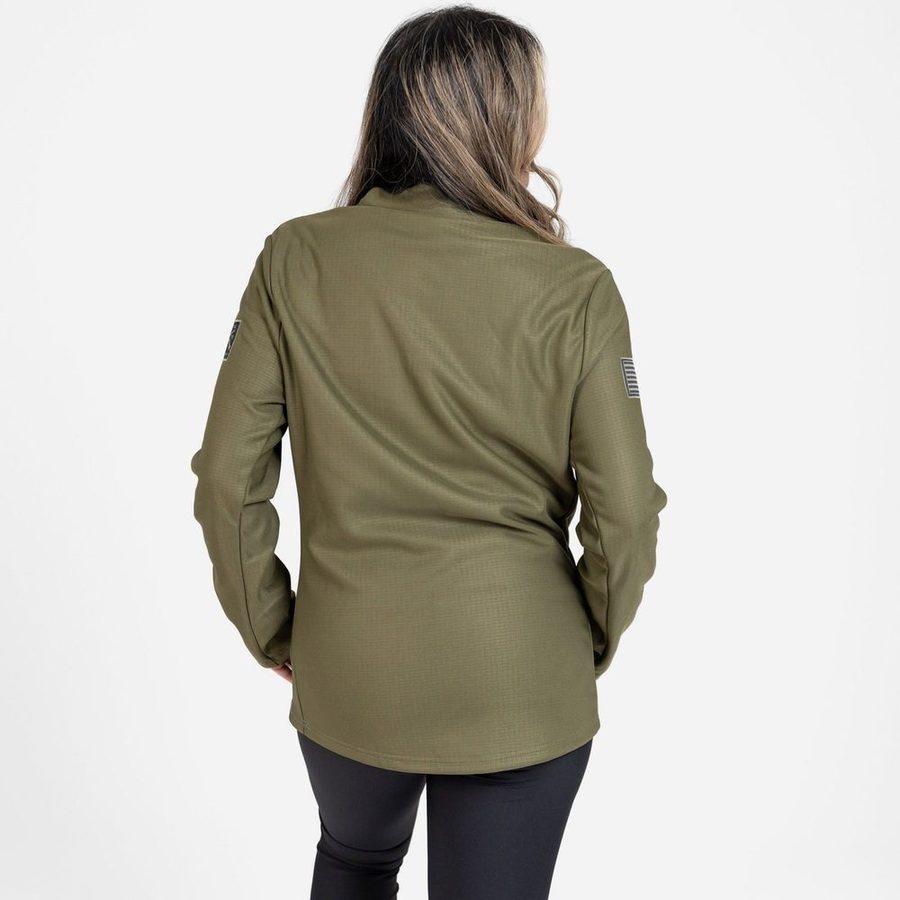 Women's 1/2 Zip Waffle Top - Military Green