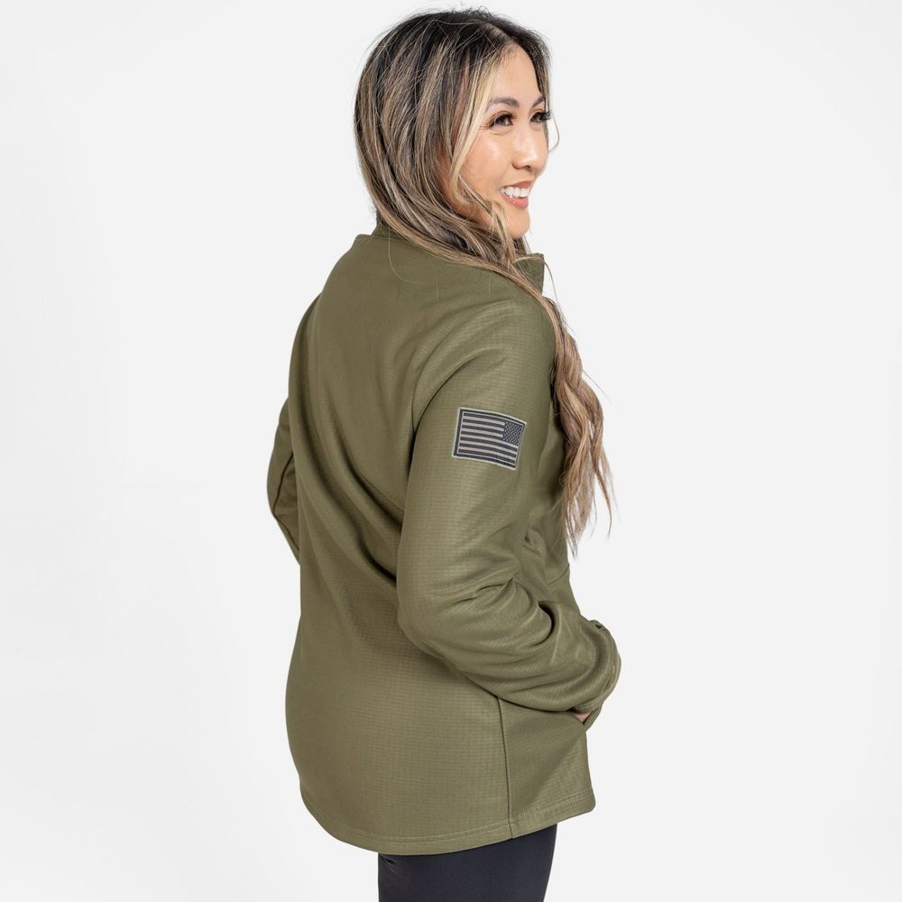 Women's 1/2 Zip Waffle Top - Military Green