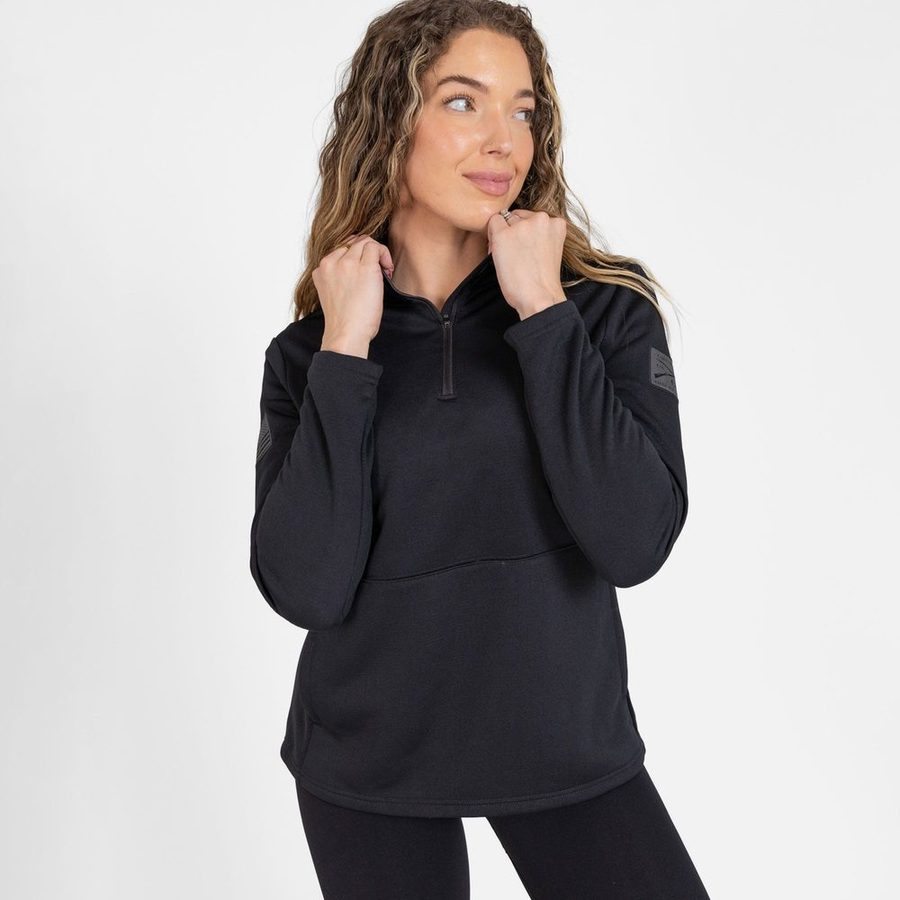 Women's 1/2 Zip Waffle Top - Black