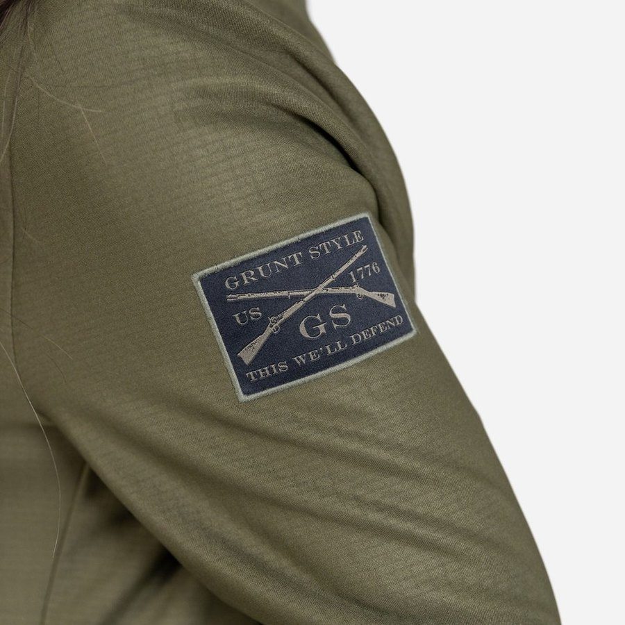 Women's 1/2 Zip Waffle Top - Military Green