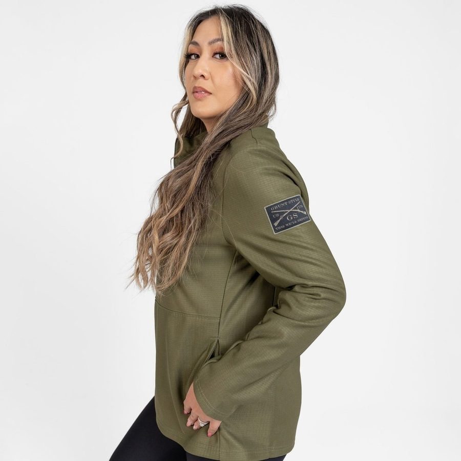 Women's 1/2 Zip Waffle Top - Military Green
