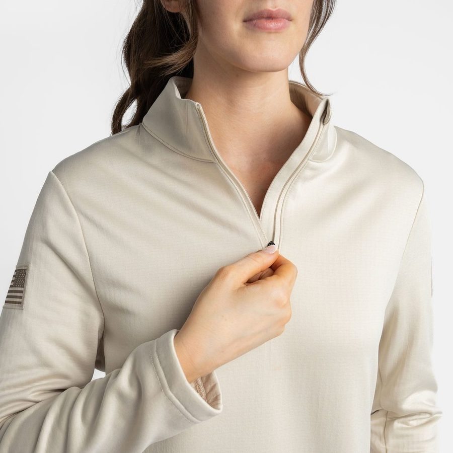 Women's 1/2 Zip Waffle Top - Sand