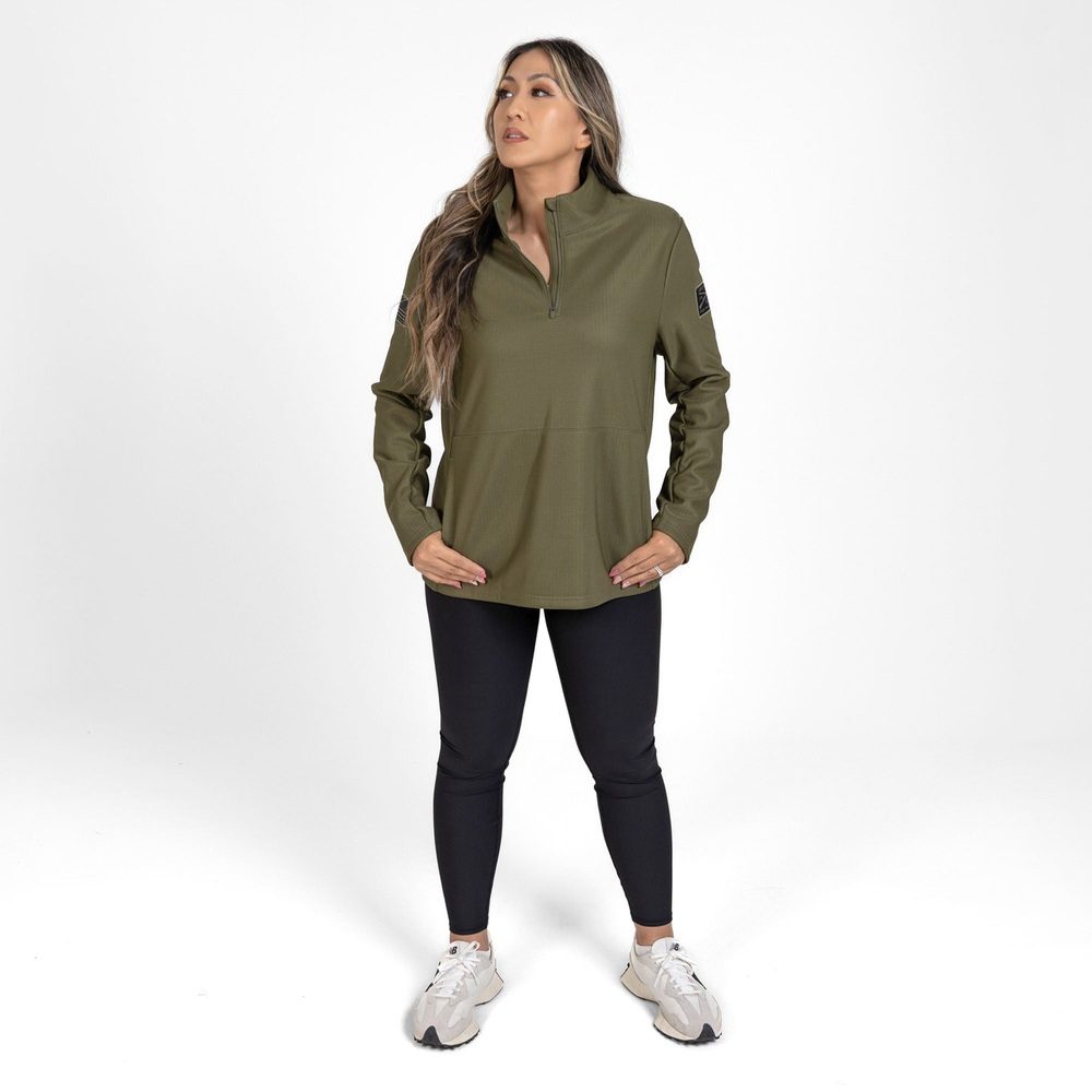 Women's 1/2 Zip Waffle Top - Military Green