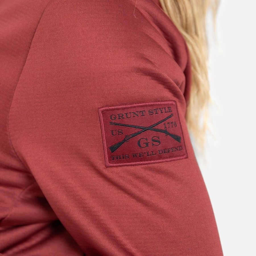 Women's 1/2 Zip Waffle Top - Red Plum