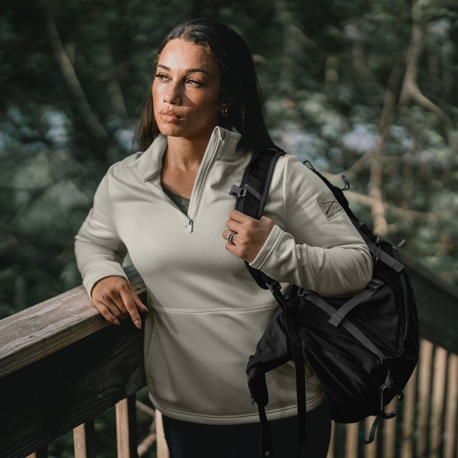 Women's 1/2 Zip Waffle Top - Sand
