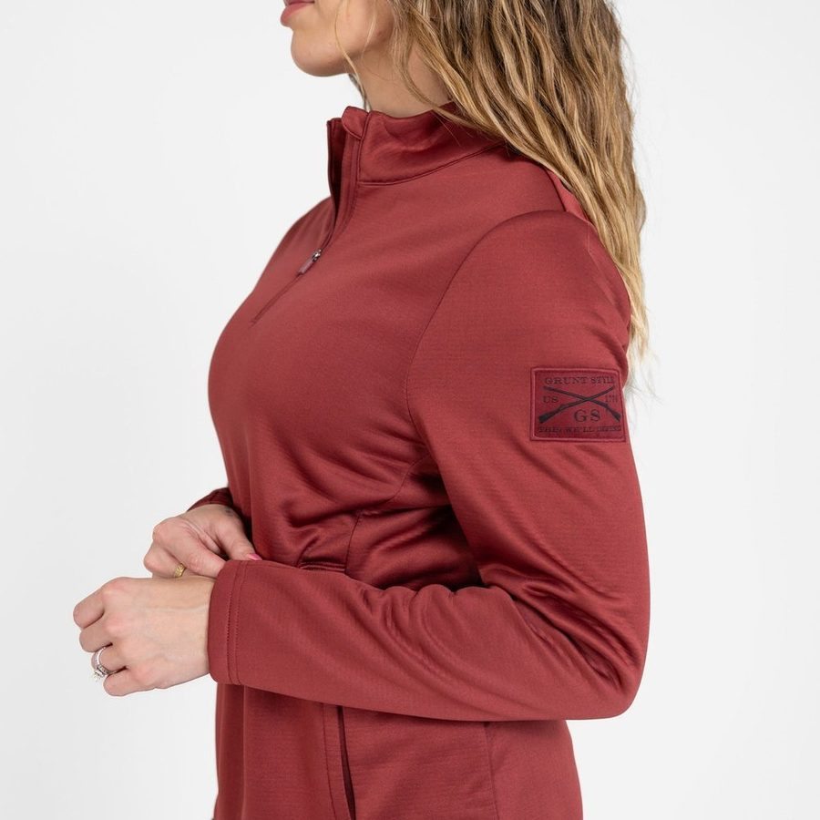 Women's 1/2 Zip Waffle Top - Red Plum