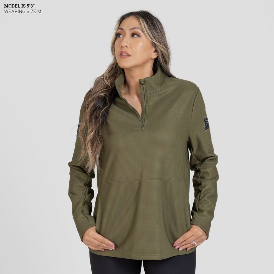 Women's 1/2 Zip Waffle Top - Military Green