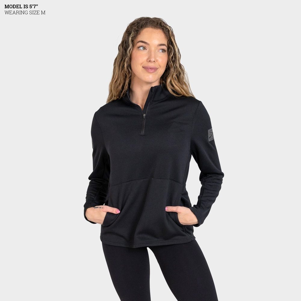 Women's 1/2 Zip Waffle Top - Black